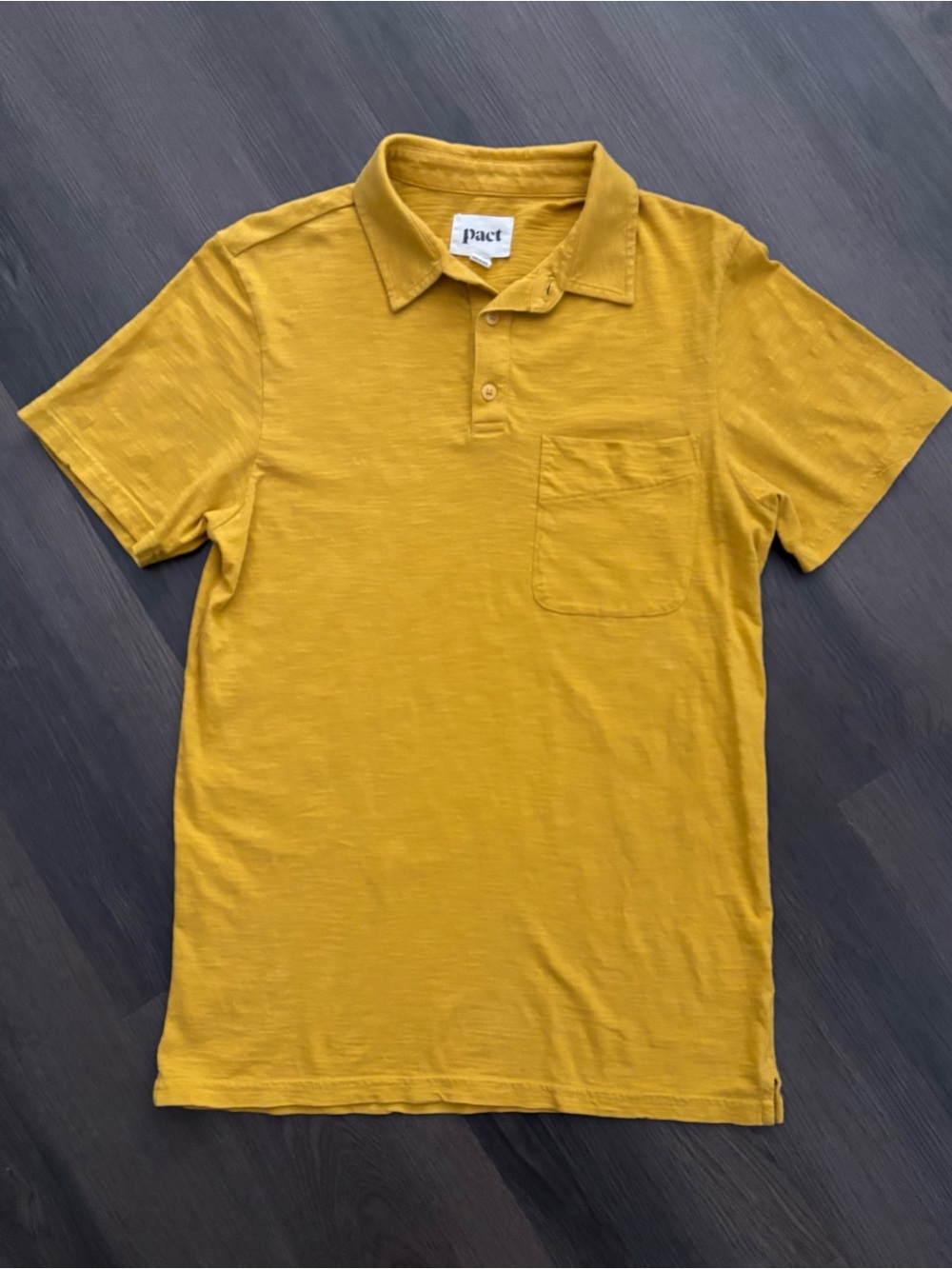 Pact Men's Mustard Yellow Polo Shirt with Chest Pocket Sz Small